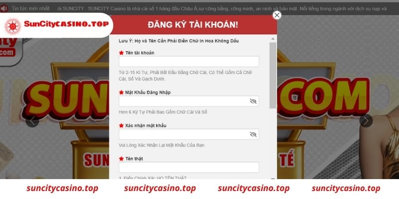 Đăng ký Suncity trên thiết bị điện thoại